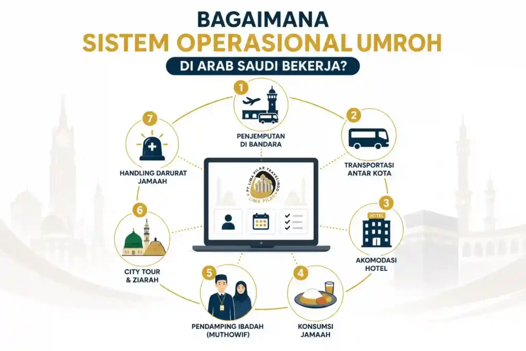 bagaimana sistem operasional land arrangement umroh bekerja dengan koordinasi transportasi, hotel, dan handling jamaah secara terintegrasi