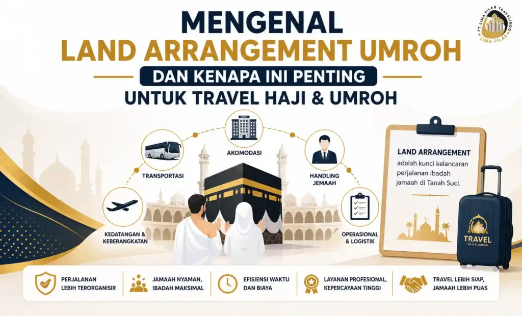 Ciri land arrangement umroh profesional meliputi transportasi, akomodasi, dan handling jamaah di Arab Saudi