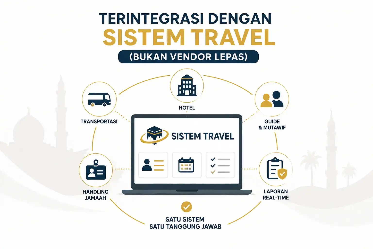 Integrasi land arrangement umroh dengan sistem travel terpusat bukan vendor lepas